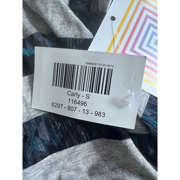 LuLaRoe Carly Striped Short Sleeve High-Low Dress Gray & Teal Comfortable Small - Picture 10 of 14